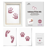 3er-Pack tintenfreies Baby Hand- & Fußabdruck-Set + Haustier Pfotenabdruck-Set mit weißem Perlenrahmen | Bronze Erinnerungsgeschenk
