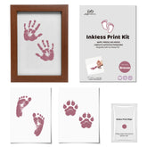 3er-Pack tintenloses Baby Hand- und Fußabdruck + Tierpfotenabdruck-Set mit rustikalem Holzrahmen | Bronze Andenken Geschenk