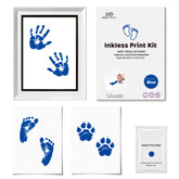 3 Pack Inkless Baby Hand & Footprint + Pet Paw Print Kit with White Frame & Black Mat | Blue Keepsake Gift