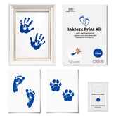 3 Pack Inkless Baby Hand & Footprint + Pet Paw Print Kit with White Beaded Frame | Blue Keepsake Gift