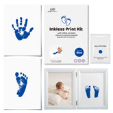 3 Pack Inkless Baby Hand & Footprint Kit with White Folding Dual Frame | Photo & Print Newborn Keepsake Gift (Blue)