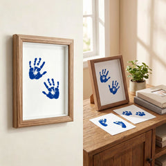 3 Pack Inkless Baby Hand & Footprint + Pet Paw Print Kit with Natural Wide-Edge Wood Frame | Blue Keepsake Gift