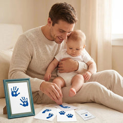 3 Pack Inkless Baby Hand & Footprint + Pet Paw Print Kit with Green Ornate Frame | Blue Keepsake Gift