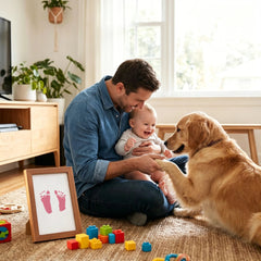 3 Pack Inkless Baby Hand & Footprint + Pet Paw Print Kit with Dark Walnut Frame | Pink Keepsake Gift