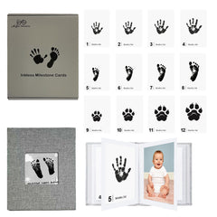 15 Pack Baby Inkless Milestone Cards Hand Casting Kit (Grey Gift Box & Photo Album Set)