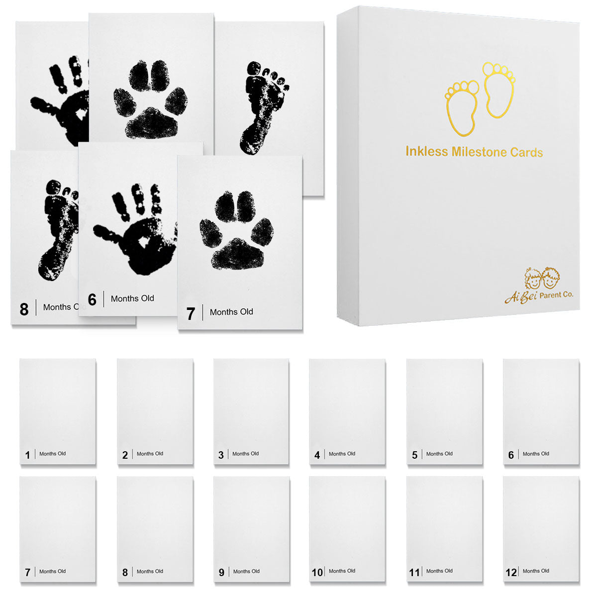 14 Pack Baby Inkless Milestone Cards Hand Casting Kit Ink Print Hand and Footprint Kit Dog or Cat Pet Paw Print Kit Baby Newborn Footprint Kit