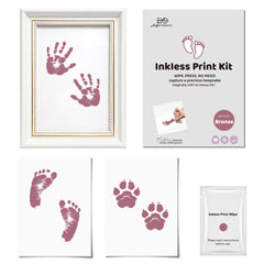 3 Pack Inkless Baby Hand & Footprint + Pet Paw Print Kit with White Beaded Frame | Bronze Keepsake Gift