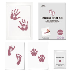 3 Pack Inkless Baby Hand & Footprint + Pet Paw Print Kit with White Simple Frame | Bronze Keepsake Gift