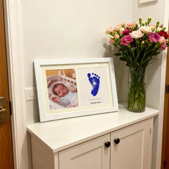 3 Pack Inkless Baby Hand & Footprint + Pet Paw Print Kit with White Simple Frame | Blue Keepsake Gift