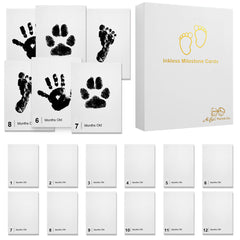 14 Pack Baby Inkless Milestone Cards Hand Casting Kit Ink Print Hand and Footprint Kit Dog or Cat Pet Paw Print Kit Baby Newborn Footprint Kit