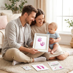 3 Pack Inkless Baby Hand & Footprint + Pet Paw Print Kit with White Beaded Frame | Pink Keepsake Gift