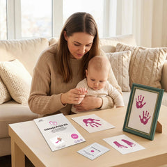 3 Pack Inkless Baby Hand & Footprint + Pet Paw Print Kit with Green Ornate Frame | Pink Keepsake Gift