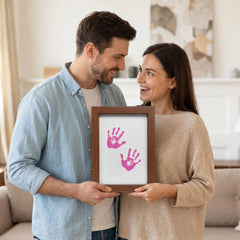 3 Pack Inkless Baby Hand & Footprint + Pet Paw Print Kit with Dark Walnut Frame | Pink Keepsake Gift