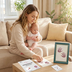 3 Pack Inkless Baby Hand & Footprint + Pet Paw Print Kit with Green Ornate Frame | Bronze Keepsake Gift