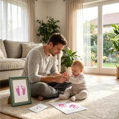 3 Pack Inkless Baby Hand & Footprint + Pet Paw Print Kit with Green Ornate Frame | Pink Keepsake Gift