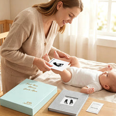 15 Pack Baby Inkless Milestone Cards Hand Casting Kit (Green Gift Box & Photo Album Set）