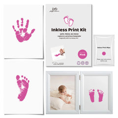 3 Pack Inkless Baby Hand & Footprint Kit with White Folding Dual Frame | Photo & Print Newborn Keepsake Gift (Pink)