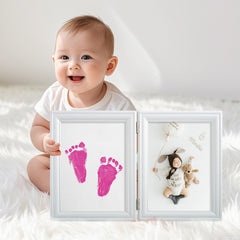 3 Pack Inkless Baby Hand & Footprint Kit with White Folding Dual Frame | Photo & Print Newborn Keepsake Gift (Pink)