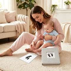 15 Pack Baby Inkless Milestone Cards Hand Casting Kit (Grey Gift Box & Photo Album Set)
