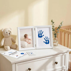 3 Pack Inkless Baby Hand & Footprint Kit with White Folding Dual Frame | Photo & Print Newborn Keepsake Gift (Blue)