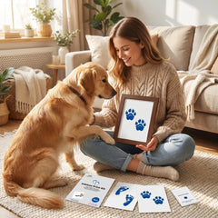 3 Pack Inkless Baby Hand & Footprint + Pet Paw Print Kit with Dark Walnut Frame | Blue Keepsake Gift