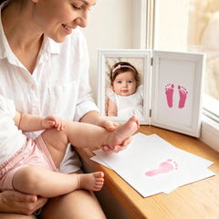3 Pack Inkless Baby Hand & Footprint Kit with White Folding Dual Frame | Photo & Print Newborn Keepsake Gift (Pink)