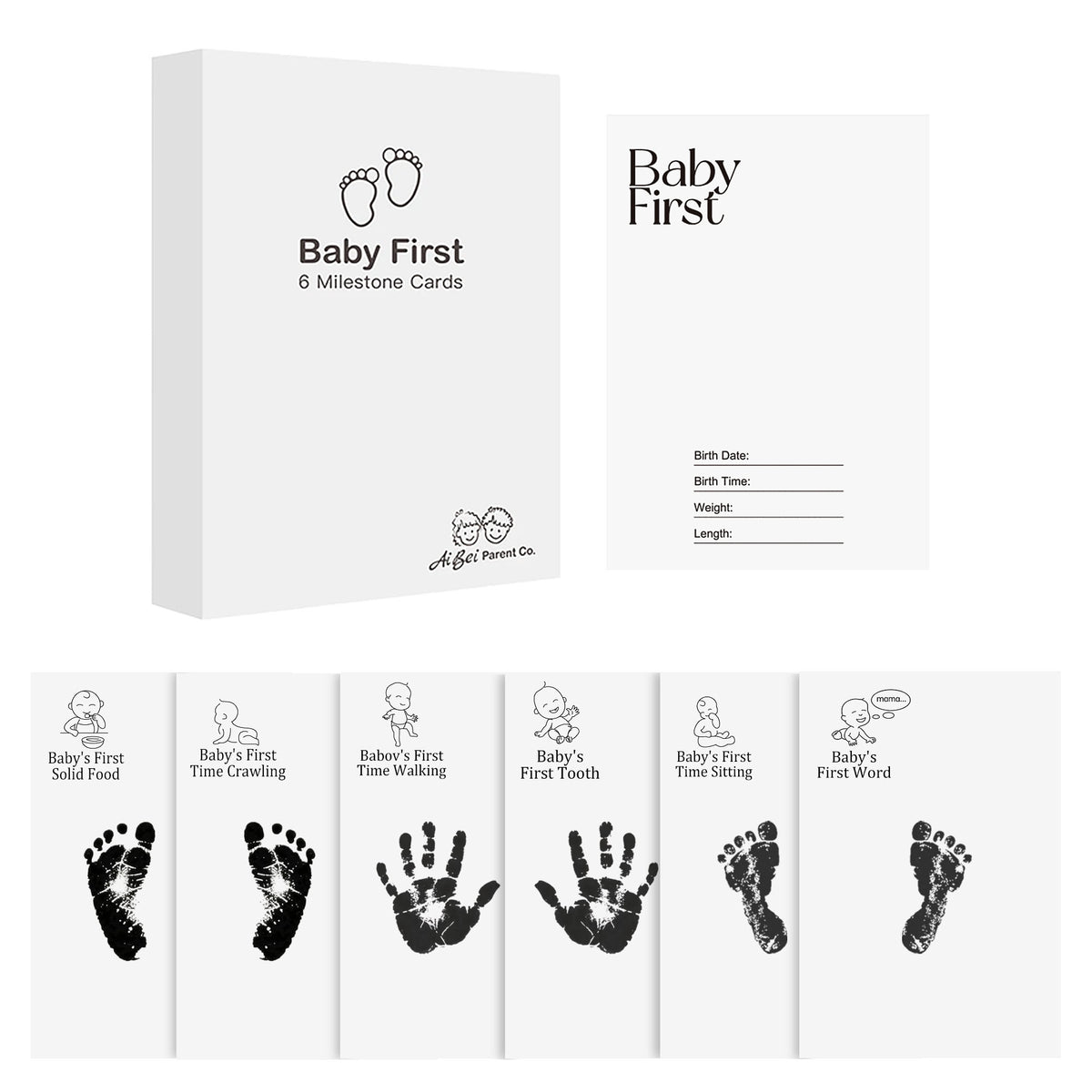 Inkless Baby Hand & Footprint Kit | Milestone Cards, Keepsake & Photography Props Baby Shower Gift Set (7 Pack)